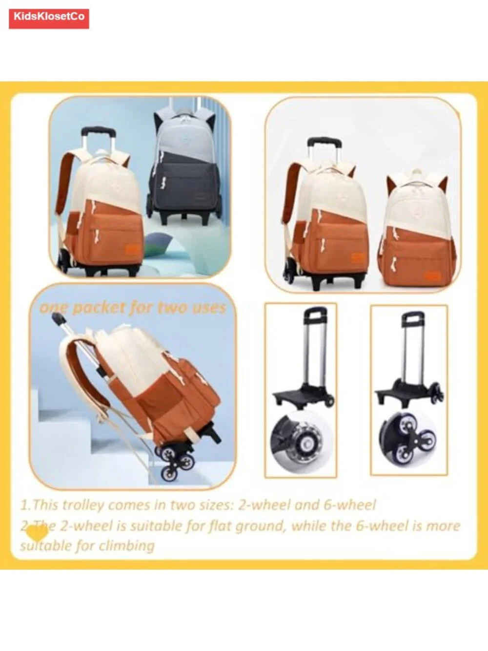 Rolling Backpack Wheeled Backpack for Kids Boys Teenagers 20L Water Resistant